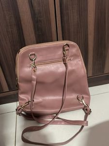 Baby Pink Leather backpack cum handbag