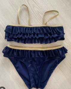 Adorable Navy & Gold Ruffle Bikini
