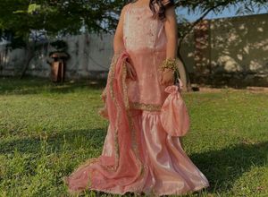Girls Pink Embroidered Sharara Set with Dupatta