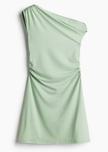 One-Shoulder Ruched Sage green Dress