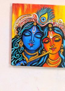 Mini Handmade Radha Krishna Canvas Painting