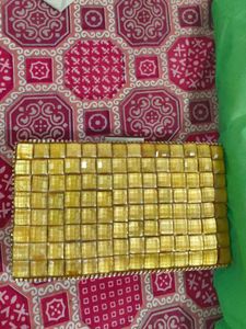 Golden Beaded Clutch With Detachable Sling