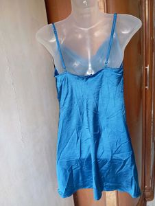 Elegant Blue Satin Slip Dress