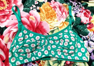 Green Floral Print Bra