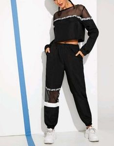 Graphic letter mesh panel joggers
