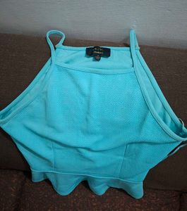 Aqua Blue Peplum Tank Top