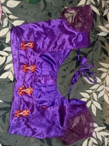 Purple Net Saree With  Blouse
