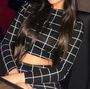 Black &amp; White Grid Crop Top and Skirt