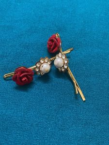 Cute Rose & Pearl Hair Pins