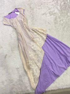 Lavender &amp; Cream Dual-Tone Embroidered  Dress
