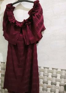 KAZO Brand New Wine/Maroon TexturedPleated dress