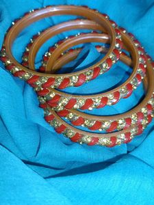Red &amp; Gold Stone Bangles