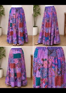 Purple Floral Patchwork Maxi Skirt