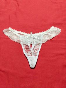 White Lace Pearl Detail Open Crotch Thong Panty