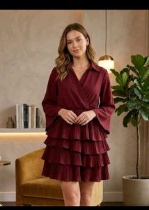 Maroon Ruffled Tiered Mini Dress