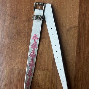 chrome heart style White &amp; Pink Cross Belt