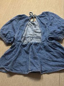 Denim Peplum Top with Tie Back