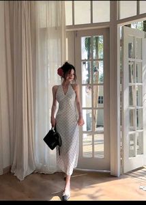 Polka Dot Halter Neck Maxi Dress
