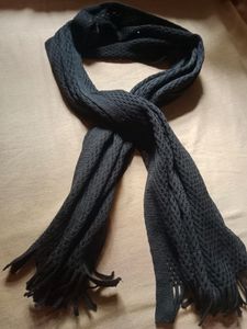 Chic Black Knit Scarf with Tassels
