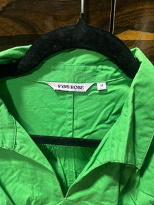 Bright Green Smocked Waist Shirt Dress