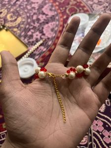 Handmade white - red Beaded Bracele