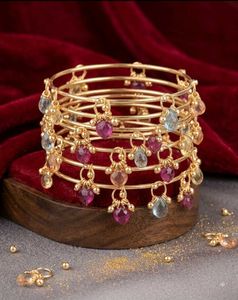 Gold-Plated Bangle Set with Gemstones...set of 8