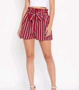 Maroon & White Striped Shorts