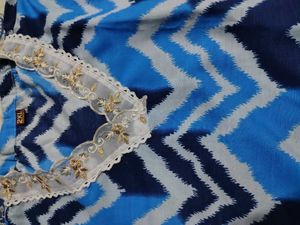Blue Chevron Print Kurta Set