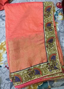 Elegant Peach Embroidered Saree