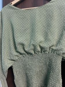 Olive Green Polka Dot Women's Top