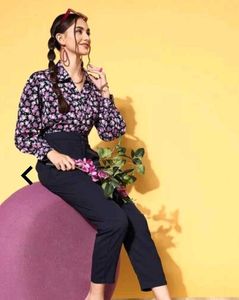 Floral Print Collared Button-Down Shirt