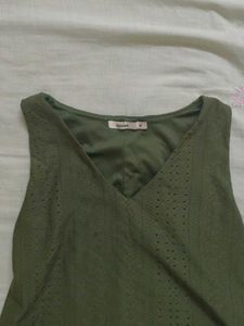 Bossini Olive Green Sleeveless Eyelet Top