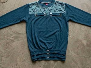 Teal Lace & Grommet Detail Top