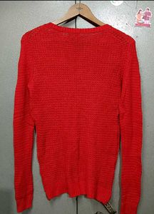 Vibrant Red Textured Crochet Knit Sweater