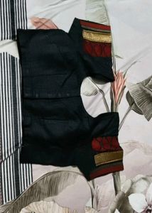 Black Red Zari Embroidered Tussar Silk Saree