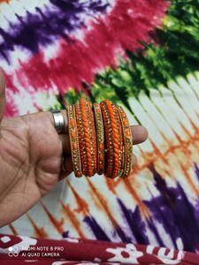 New Fancy Bangles Set In Orange &amp; Gold