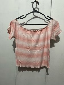 Pink Striped Off-Shoulder Crop Top
