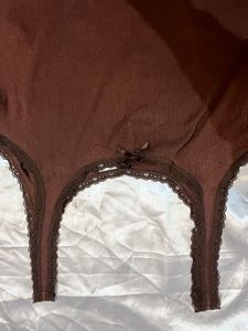 H&amp;M brown lace trimmed top