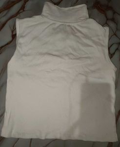 White Sleeveless Collared Top