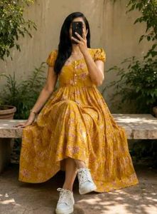 Boho Yellow Floral Maxi Dress-L