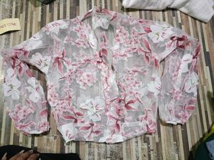 Sheer Floral Print Button-Up shirt