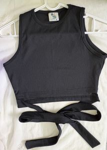 Ribbed Black Wrap Crop Top