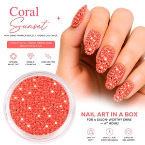 Coral Sunset Orange Nail Art Mirror Rhinestones