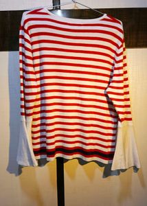 MANGO Red &amp; White Striped Top