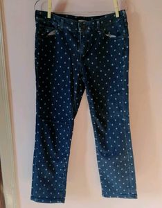 Polka Dot Blue Denim Jeans