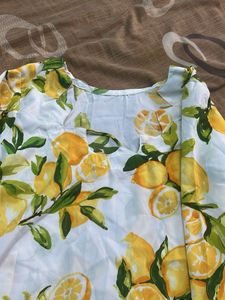 Lemon Bloom Printed Straight Kurti with Lace Detai