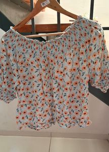 Cute Floral Off-Shoulder Smocked Top