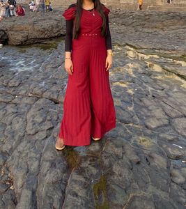 Elegant Maroon Jumpsuit with Belt