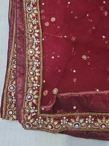Bridal Embroidered Maroon Net Dupatta