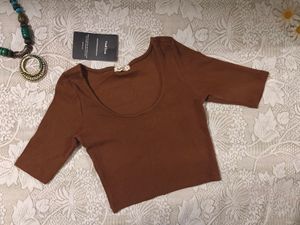 TheBTclub Chocolate Brown Ribbed Crop Top